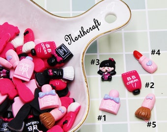 Resin Cosmetic Cabochons: Perfume, Lipstick, Brush, Girl
