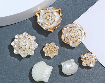 Gold-Edged Imitation Pearl Flower Resin Accessories for DIY Phone Cases Craft Materials for Handmade Adhesive Hair Accessories