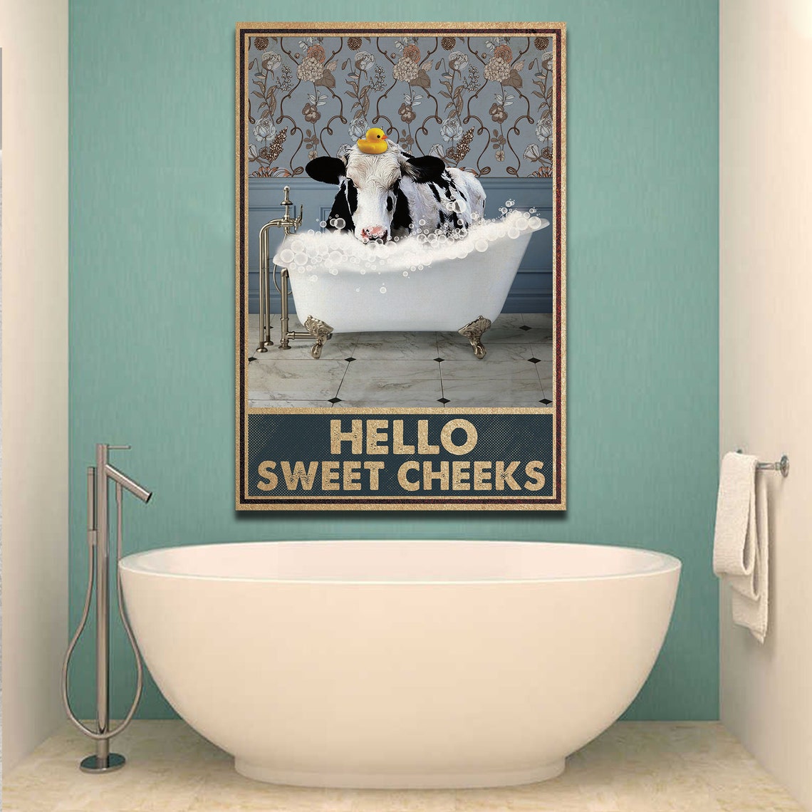 Funny Cow Bubble Bath Hello There Sweet Cheeks Bathroom Etsy