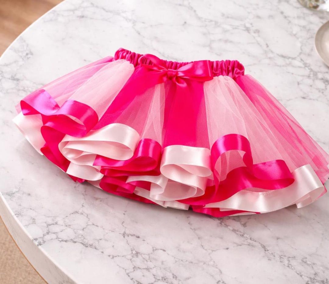 Pink Tulle Tutu Skirt, Colorful Ribbon Trim/ Child Dress-up
