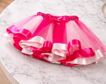 Gonna tutù in tulle rosa, con nastri colorati/Travestimento per bambini/Regalo di compleanno