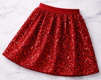 Red Sequin Velvet Skirt for Girls/ Sparkly Holiday Outfit/ Toddlers and Girls