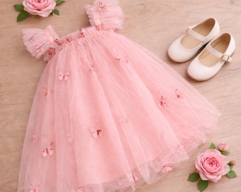 Abito da fata farfalla rosa per bambine, abito pasquale foderato in morbido tulle