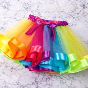 Rainbow Tulle Tutu, Colorful Ribbon Trim, Playtime Costume/Birthday Gift