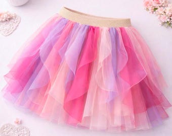 Girl's Pink & Purple Tulle Tutu Skirt, Long Length Skirt for Tall Girls, Cascading Pastel Tutu, Dress-Up Tutu, Birthday Skirt/Gift for Girls
