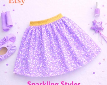 Gonna con paillettes viola scintillanti per bambine, per danza, travestimenti, abiti da compleanno/gonna in stile tutù per bambine