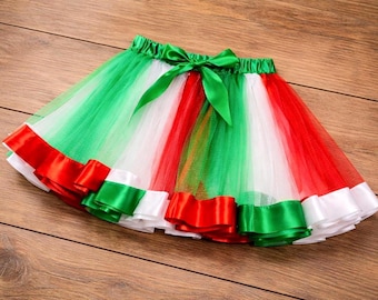 Gonna tutù con bandiera italiana, tulle rosso, bianco e verde, abito da festa