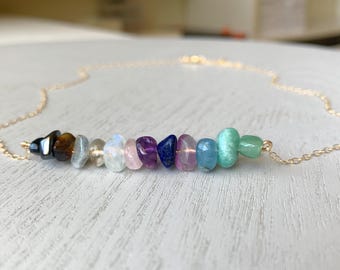 Custom Gemstone Necklace Gold Filled, Sterling Silver Personalized Raw Crystal Birthstone Necklace, Keepsake Necklace Gift for Mom, Bestie