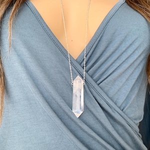 Large Chunky Clear Quartz Necklace Silver Crystal Point Necklace Gold Crystal Necklace, Double Terminated Crystal Jewelry Birthday Gift Her