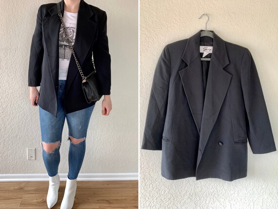 Vintage Black Blazer, 90s Black Jacket, Dressy Bla