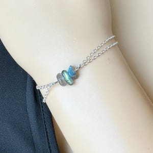 Labradorite Crystal Bracelet Gold Chain, Raw Gemstone Bracelet Sterling Silver, Protection Bracelet, Rainbow Crystal Bracelet Gift for Mom