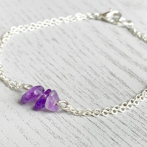 Dainty Amethyst Bracelet Gold Natural Amethyst Gemstone Bracelet Silver February Birthstone Bracelet, Purple Crystal Bracelet Gift for Wife