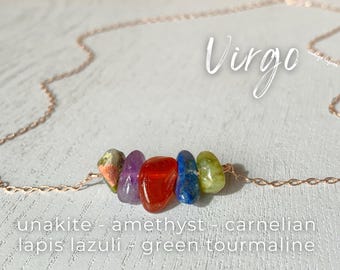 Virgo Crystal Necklace, Handcrafted Raw Crystal Zodiac Sign Sterling Silver, Astrology Choker, Celestial Gift, Virgo Sign Necklace Gold Fill