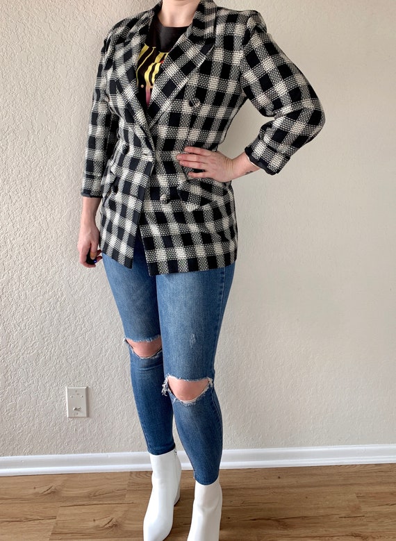 Vintage Blazer, 90s Oversized Blazer, Plaid Blaze… - image 7