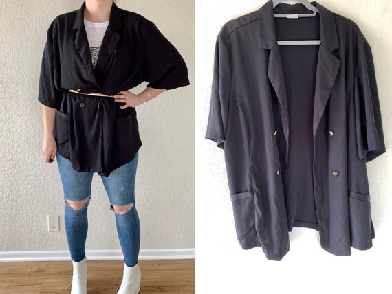 Vintage 80s Oversized Blazer, Black Oversized Shir