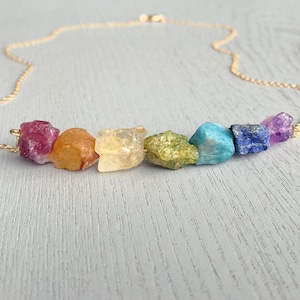 Crystal Birthday Gifts for Women, Gold Seven Crystal Necklace Silver Raw Crystal Necklace Gold 7 Chakra Necklace, Healing Crystal Gifts.