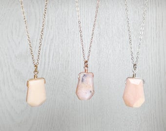 Echte Rosa Opal Halskette Gold, Sterling Silber, Rose Gold Rosa Edelstein Anhänger Halskette, Juni Birthstone Geschenke, Handgemachte Opal Halskette