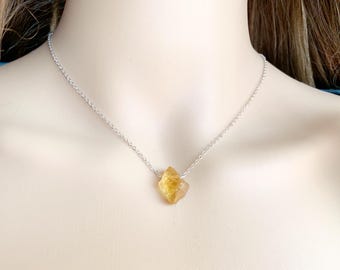 Raw Citrine Necklace, Earrings, Sterling Silver, Gold Filled Yellow Gemstone November Birthstone Necklace, Handmade Abundance Stone Jewelry