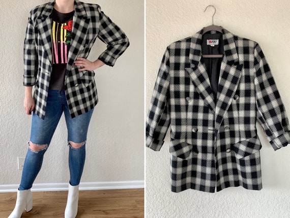 Vintage Blazer, 90s Oversized Blazer, Plaid Blaze… - image 1