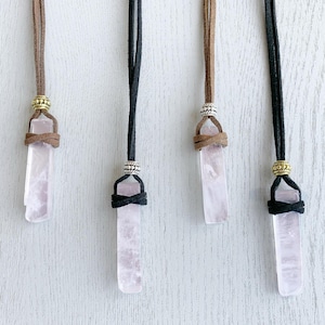 Rose Quartz Pendant Crystal Healing Necklace Black Cord, Pink Gemstone Necklace for Men or Women, Love Stone Necklace, Pink Quartz Necklace