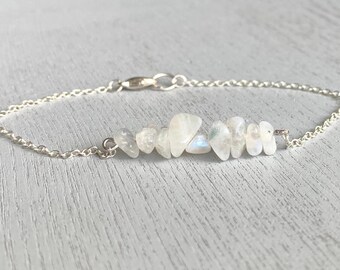 Rainbow Moonstone Crystal Anklet Sterling Silver, Gold Filled June Birthstone Ankle Bracelet, June Birthstone Jewelry Gifts BESTSELLER
