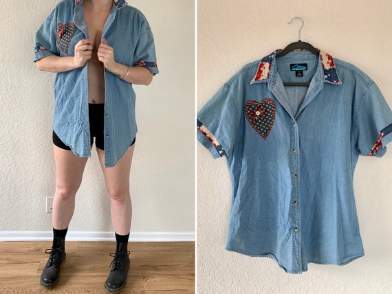 Vintage Oversized Denim, 90s Denim Shirt, Vintage