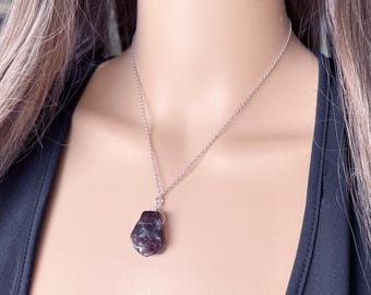 Collar con colgante de cuarzo ahumado hecho a mano: cadena de plata o oro