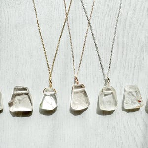 RAW Clear Quartz Pendant Genuine Quartz Crystal Jewelry Silver or Gold Chain, Handmade Gemstone Necklace, April Birthstone Necklace Gifts