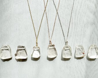 Raw Clear Quartz Crystal Pendant: Handmade April Birthstone Necklace
