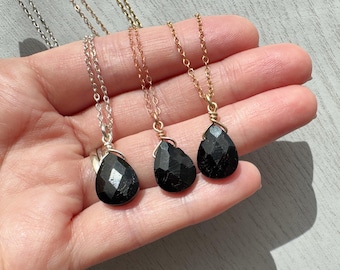 Raw Black Tourmaline Pendant Necklace, Protection Stone Gift for Women, Natural Black Gemstone Handmade Jewelry Gold Filled, Sterling Silver