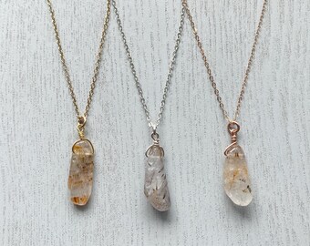 Lodolite Necklace, Garden Quartz Necklace Sterling Silver, Handmade Quartz Wire Wrapped Pendant, Dream Stone Necklace, Witch Necklace Gifts