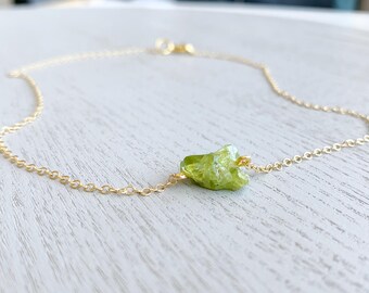 Raw Peridot Necklace & Earrings Set, Sterling Silver, Gold Filled August Birthstone Necklace Gifts, Green Gemstone Pendant, Heart Chakra