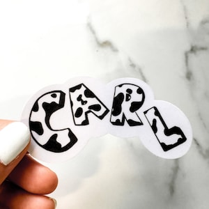 Calcomanía con nombre personalizado: Calcomanías personalizadas con estampado de vaca funky
