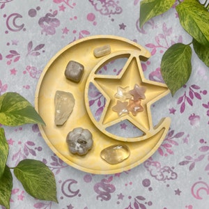 Trinket Tray - Yellow Moon and Star Marble Style Ring Dish