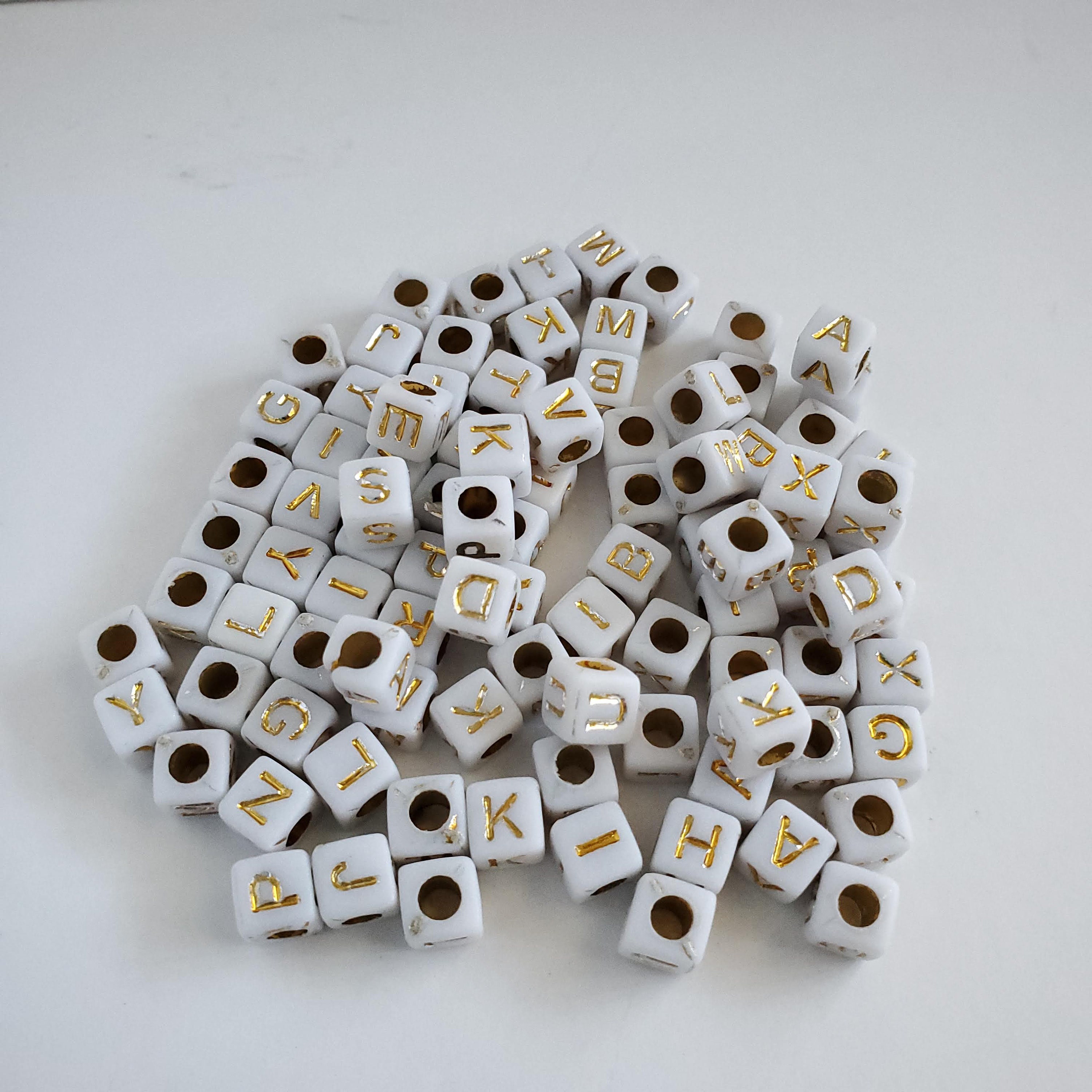 White Opaque 7mm Heart Alpha Beads - Gold Letter Mix (250pcs)