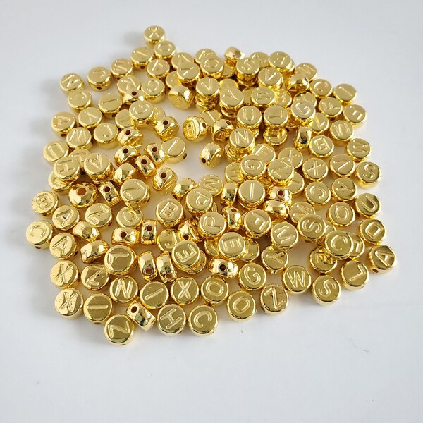 200 Gold Letter Beads, 7mm Alphabet Beads, Letter Beads, Alphabet Beads, Plastic Letter Beads, Name Beads, 200 Letter Beads