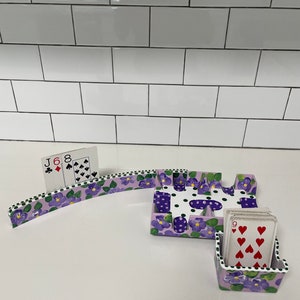 3 piece hand painted canasta tray set