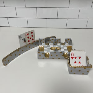 3 piece hand painted canasta tray set