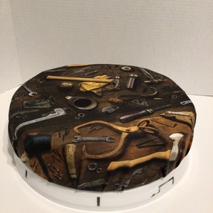 5 Gallon Cushion Lid Seat, Handyman Theme Fabric, Stylish Bucket Lid, Outdoor Cushion Lid, Bucket Lid, Work Bucket Lid, Twist off Bucket Lid