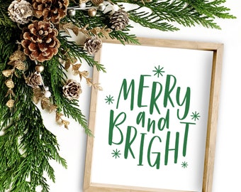Merry and Bright Print, Christmas Print, Christmas Artwork, Digital Print, Christmas Digital Print, Artwork, SVGS, Christmas SVG