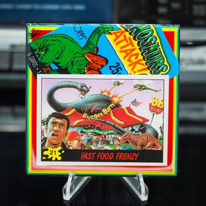 Dinosaurier Attacke! Klassische Keramikuntersetzer Karte - Fast Food Frenzy - 1988 Topps Dinosaurier Attacke! - 1/50