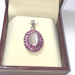 Moonstone with Ruby 92.5 Sterling Silver Pendant gift pendant for her!