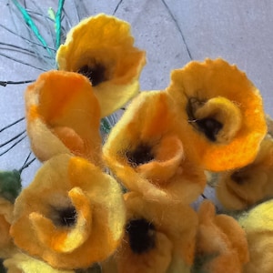 poppy, artificial flowers, felt, decoration, bouquet, yellow craft flowers, felt wool, handmade crafts, home decor