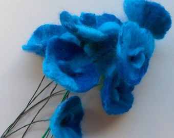 artificial flowers, felt flower, poppy, wool flower, felt wool, handmade, unique creation, original, carded wool, blue wool