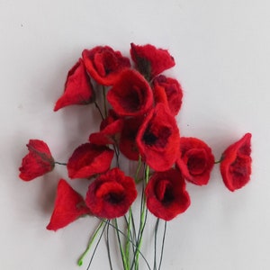 poppies, handmade wool flower, artificial flowers, home decor, red handmade floral decoration, floral art, felting