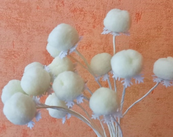 flores artificiales FLEUR DES NEIGES, flor pompón, decoración, flor de lana, hecho a mano, creación única, original, fieltro