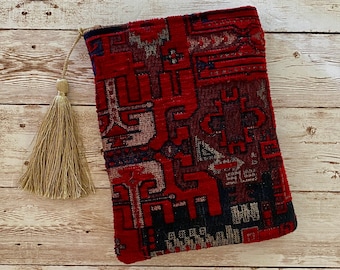 Red Black and Gold Bohemian Tarot Oracle Deck Bag with Silk Lining 5x7 Moroccan Boho Handcrafted in the USA