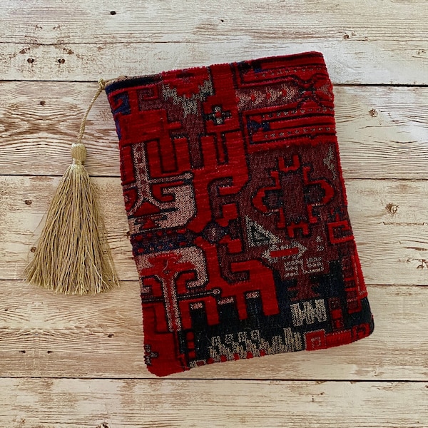 Red Black and Gold Bohemian Tarot Oracle Deck Bag with Silk Lining 5x7 Moroccan Boho Handcrafted in the USA