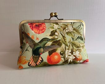Hummingbird and Orange Blossoms Clutch, Tropical Clutch Bag, Wedding Bridesmaid Bridal Mother Clutch Gift Idea, Bird Clutch