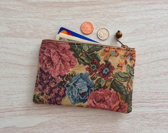 Floral Coin Purse, Vintage Style Zip Pouch, Small Wallet, Christmas Birthday Mother's Day Valentine Gift Idea